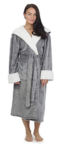 CityComfort - Bata De Baño Mujer con Capucha Y Puños De Sherpa | Bata Súper Suave con Capucha Forrada | Albornoz De Felpa (L, Gris)