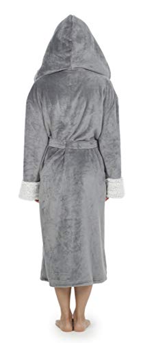 CityComfort - Bata De Baño Mujer con Capucha Y Puños De Sherpa | Bata Súper Suave con Capucha Forrada | Albornoz De Felpa (L, Gris)