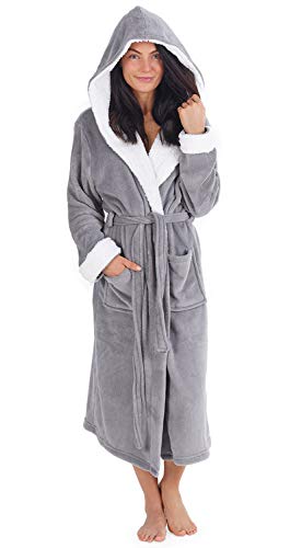 CityComfort Bata de Estar por Casa Mujer Invierno con Capucha, Ropa de Dormir Suave Material de Forro Polar, Batín Tejido Peluche Accesorios Mujer, Regalos para Mama (M, Gris Claro)