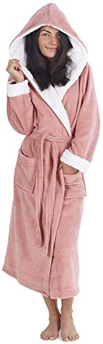 CityComfort Bata de Estar por Casa Mujer Invierno con Capucha, Ropa de Dormir Suave Material de Forro Polar, Batín Tejido Peluche Accesorios Mujer, Regalos para Mama (M, Rosa Claro)