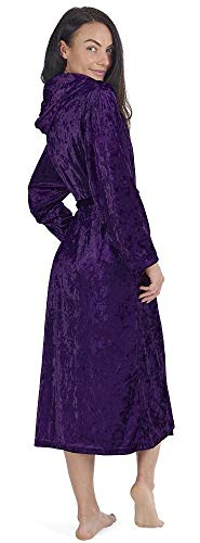 CityComfort Bata Mujer de Invierno en Terciopelo con Capucha y Bolsillos Albornoces (44/46, Morado Oscuro)