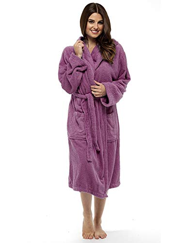 CityComfort Señoras Robe Luxury Terry Toweling algodón bata albornoz Mujeres altamente absorbente mujeres con capucha y Shawl Towel baño abrigo (L, Orquidea Salvaje)