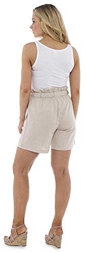 CityComfort Shorts de Lino para Mujer Mujeres Pantalones Cortos de Lino para el Verano, Vacaciones, Playa | Cintura de Bolsa de Papel de Moda (52, Beige)