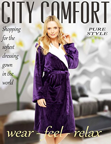 CityComfort Vestido de Las señoras Traje súper Suave con Forro de Piel Albornoz Felpa Albornoz para Mujeres (M, dunkellila)