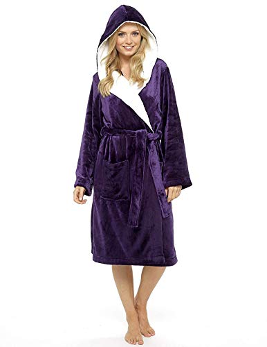 CityComfort Vestido de Las señoras Traje súper Suave con Forro de Piel Albornoz Felpa Albornoz para Mujeres (M, dunkellila)