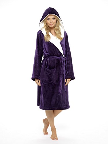 CityComfort Vestido de Las señoras Traje súper Suave con Forro de Piel Albornoz Felpa Albornoz para Mujeres (M, dunkellila)