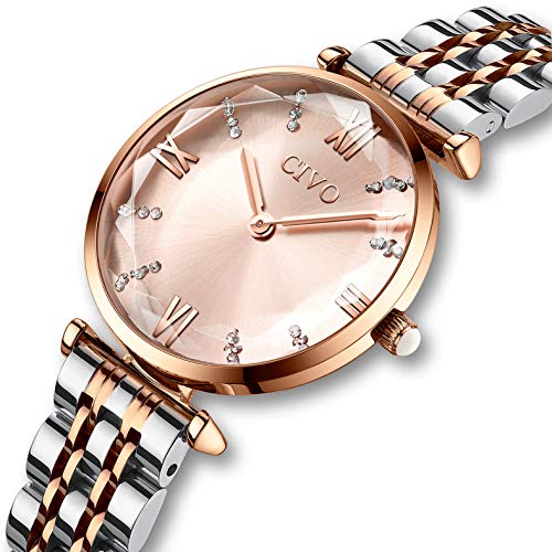 CIVO Reloj Mujer Relojes de Pulsera Analogico Minimalistas Oro Rosa Acero Inoxidable Impermeable Reloj para Mujeres Moda Casual Negocios Vestid