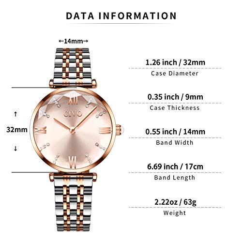 CIVO Reloj Mujer Relojes de Pulsera Analogico Minimalistas Oro Rosa Acero Inoxidable Impermeable Reloj para Mujeres Moda Casual Negocios Vestid