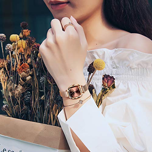 CIVO Relojes Mujer Relojes de Señoras Acero Inoxidable Minimalista Impermeable Oro Rosa Diseñador Simple Moda Relojes de Cuarzo Analógicos para Mujeres con Esfera Marrón Elegante Casual