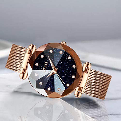 CIVO Relojes para Mujer Reloj Damas de Malla Impermeable Minimalista Oro Rosa Elegante Banda de Acero Inoxidable Relojes de Pulsera Moda Vestir Negocio Casual Reloj de Cuarzo (Azul)