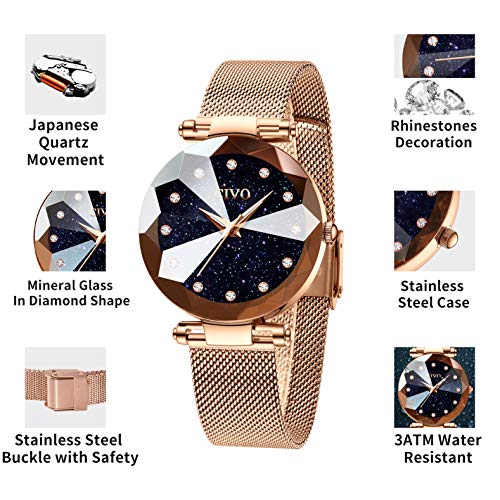 CIVO Relojes para Mujer Reloj Damas de Malla Impermeable Minimalista Oro Rosa Elegante Banda de Acero Inoxidable Relojes de Pulsera Moda Vestir Negocio Casual Reloj de Cuarzo (Azul)
