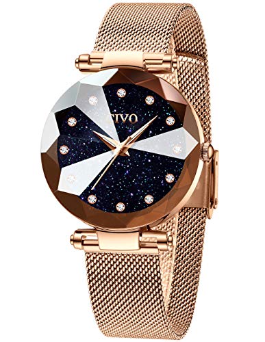 CIVO Relojes para Mujer Reloj Damas de Malla Impermeable Minimalista Oro Rosa Elegante Banda de Acero Inoxidable Relojes de Pulsera Moda Vestir Negocio Casual Reloj de Cuarzo (Azul)