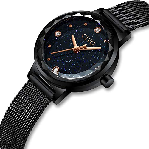 CIVO Relojes para Mujer Reloj Damas de Malla Impermeable Silm Negro Elegante Banda de Acero Inoxidable Relojes de Pulsera Moda Vestir Negocio Casual Reloj de Cuarzo