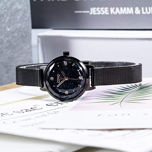 CIVO Relojes para Mujer Reloj Damas de Malla Impermeable Silm Negro Elegante Banda de Acero Inoxidable Relojes de Pulsera Moda Vestir Negocio Casual Reloj de Cuarzo