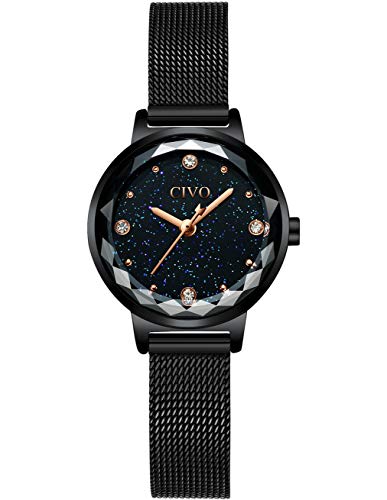 CIVO Relojes para Mujer Reloj Damas de Malla Impermeable Silm Negro Elegante Banda de Acero Inoxidable Relojes de Pulsera Moda Vestir Negocio Casual Reloj de Cuarzo