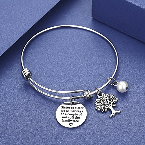 CJ&M Sister - Pulsera de joyería – hermana a hermana que siempre seremos una pareja de tuercas del árbol familiar, regalo para hermana
