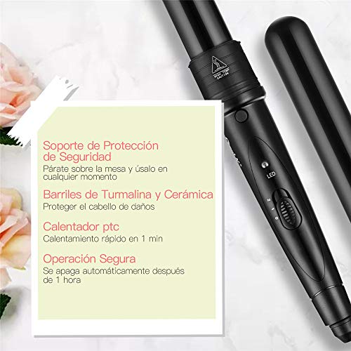 CkeyiN -Rizador de Pelo， Planchas Rizadoras de Profesional ，Muitifunción 5 en 1 con Barriles Intercambiables 9mm-32mm， con Pelo Kit Guante Resistente al Calor -Negro