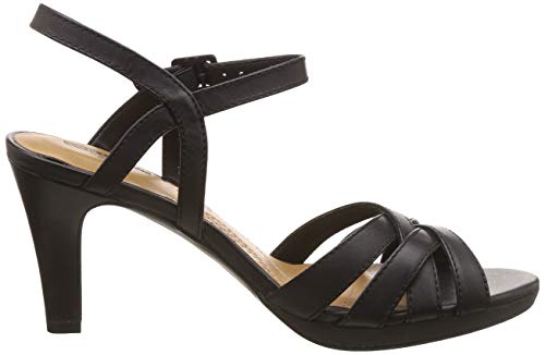 Clarks Adriel Wavy, Zapatos con Tacon y Correa de Tobillo para Mujer, Negro (Black Leather-), 40 EU