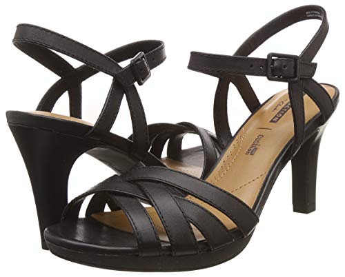 Clarks Adriel Wavy, Zapatos con Tacon y Correa de Tobillo para Mujer, Negro (Black Leather-), 40 EU