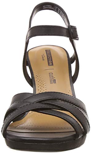 Clarks Adriel Wavy, Zapatos con Tacon y Correa de Tobillo para Mujer, Negro (Black Leather-), 40 EU