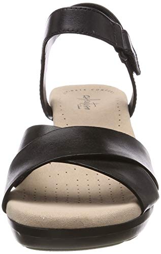 Clarks Lynette Deb, Sandalias con Plataforma Plana para Mujer, Negro (Black Leather-), 41 EU