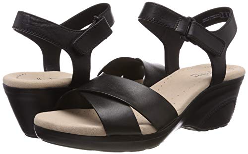 Clarks Lynette Deb, Sandalias con Plataforma Plana para Mujer, Negro (Black Leather-), 41 EU