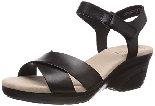 Clarks Lynette Deb, Sandalias con Plataforma Plana para Mujer, Negro (Black Leather-), 41 EU
