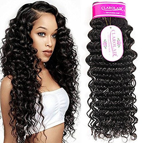 CLAROLAIR sin procesar extensiones brasileñas de cabello virgen verdadera trama brasileña cabello humano rizado tejer brasileño profundo (18 Inch)