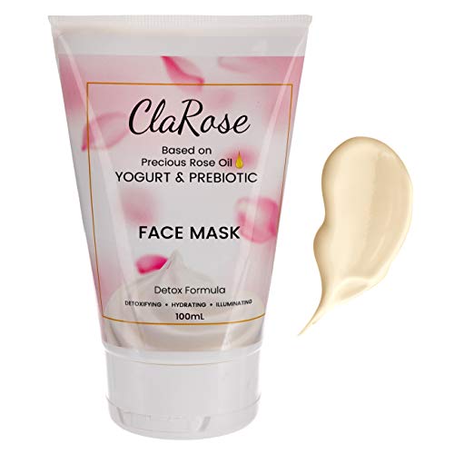 ClaRose Detoxifying Face Kit - Anti-Ageing Face Serum 20ml and Illuminating Face Mask 100ml with 100% Natural Rose oil, Yogurt and Prebiotic