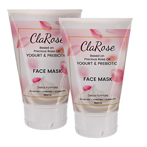 ClaRose Detoxifying Illuminating Face Mask with 100% Natural Rose oil, Yogurt and Prebiotic; 2x 100ml