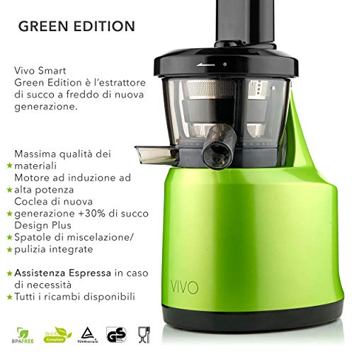 Clase Italia 70430053 Extractor de zumo vivo baja Velocita 43 rpm/min, 0.5 L, 150 W, Verde