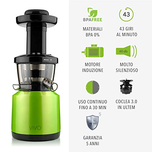Clase Italia 70430053 Extractor de zumo vivo baja Velocita 43 rpm/min, 0.5 L, 150 W, Verde