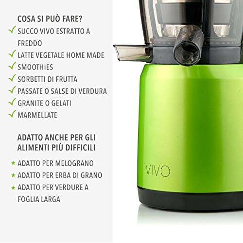 Clase Italia 70430053 Extractor de zumo vivo baja Velocita 43 rpm/min, 0.5 L, 150 W, Verde