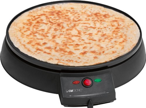 Clatronic CM 3372 Máquina de hacer crepes, tortitas, tortillas, plato 29 cm antiadherente, termostato regulable, 900 W, Cristal, Negro