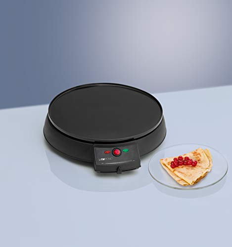 Clatronic CM 3372 Máquina de hacer crepes, tortitas, tortillas, plato 29 cm antiadherente, termostato regulable, 900 W, Cristal, Negro