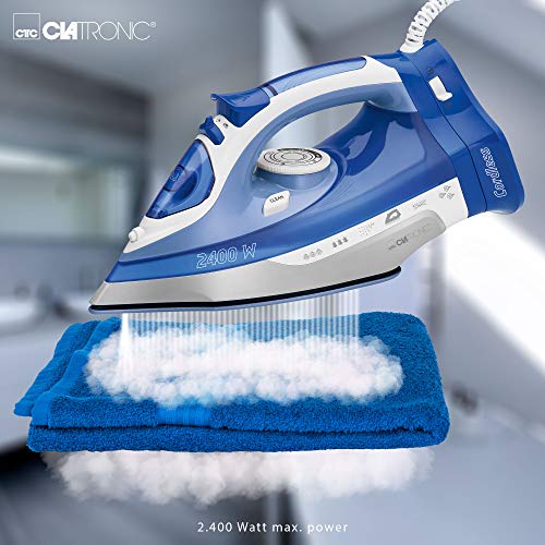 Clatronic DB 3706 Plancha Vapor Sin Cable Inalámbrica con Suela Cer, 2400 W, Blanco/Azul