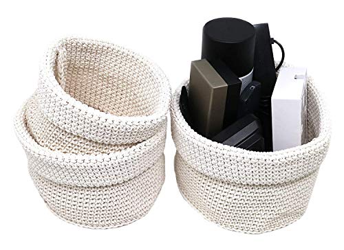 Clay Roberts Cestas de Almacenaje Redondas, Crema, Set de 3, Cestas para Baños/Oficinas/Hogares