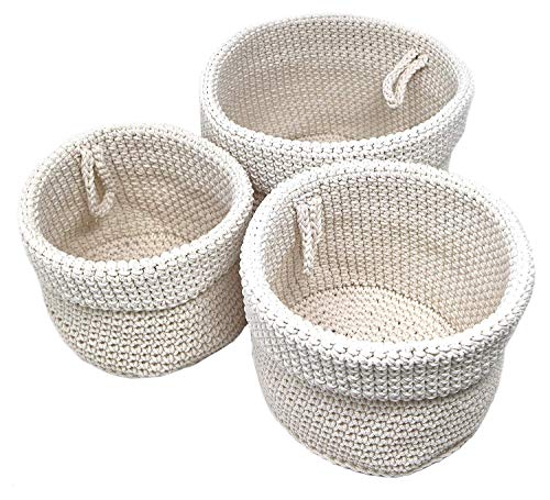 Clay Roberts Cestas de Almacenaje Redondas, Crema, Set de 3, Cestas para Baños/Oficinas/Hogares