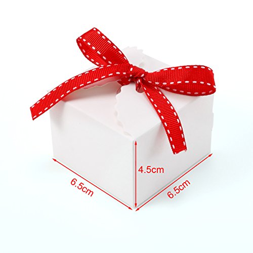 CLE DE TOUS - Set de 50 Cajas para dulces bombones Cajitas de boda regalo Caja de cuadro Romántico con cinta rojo Cube Favour Boxes