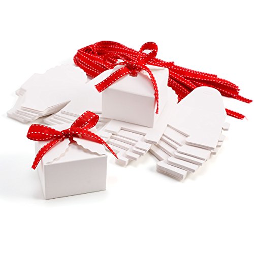 CLE DE TOUS - Set de 50 Cajas para dulces bombones Cajitas de boda regalo Caja de cuadro Romántico con cinta rojo Cube Favour Boxes