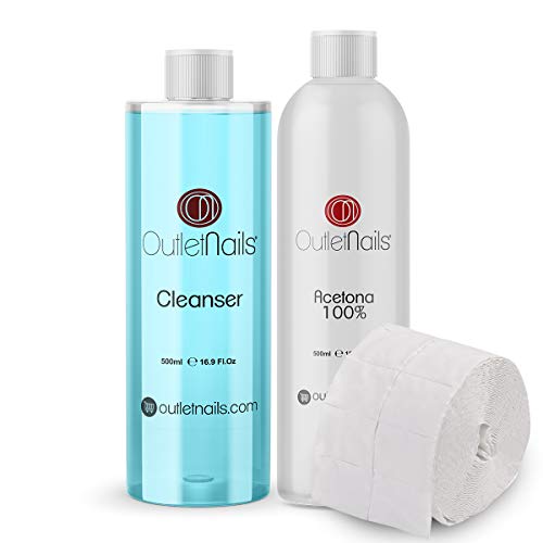 Cleaner 500ml Coco Azul + Acetona 100% Pura 500ml + Celulosas 500uds de alta calidad | Made in Spain