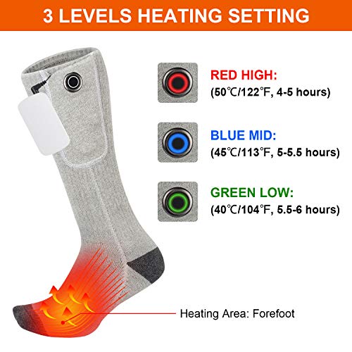 Clheatky Calcetines Calefactables para Hombre y Mujer, Eléctrico Calcetines Calientes Climatizada 3.7V 2000mAh Calentadas Calentador de Pies Ideal para Esquí Senderismo Pesca Cámping (Gris, XL)
