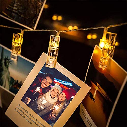 Clip Cadena de Luces LED, otumixx 40 Fotoclips 4,2M Foto Clips Cadena de luces LED Blanco Cálido Batería Adorno Guirnalda Luminosa LED para la ración decorativos colgantes de fotos notas ilustraciones