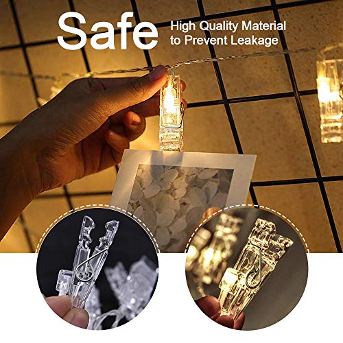 Clip Cadena de Luces LED, otumixx 40 Fotoclips 4,2M Foto Clips Cadena de luces LED Blanco Cálido Batería Adorno Guirnalda Luminosa LED para la ración decorativos colgantes de fotos notas ilustraciones