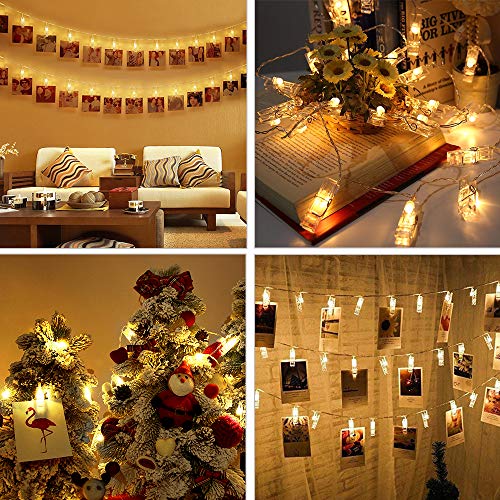 Clip Cadena de Luces LED, otumixx 40 Fotoclips 4,2M Foto Clips Cadena de luces LED Blanco Cálido Batería Adorno Guirnalda Luminosa LED para la ración decorativos colgantes de fotos notas ilustraciones
