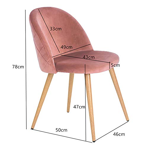 CLIPOP Juego de 2 sillas de Comedor tapizadas de Terciopelo con Respaldo y Patas de Transferencia de Metal para sillas de Comedor, salón y Dormitorio, Tela de Terciopelo, Rosa, 46 × 46 ×77 cm