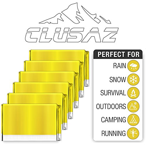 CLUSAZ Manta de Emergencia Oro XL 210x160cm (Paquete de 6) Retiene hasta el 90% del Calor, Impermeable, Esquí, Maratón, Senderismo, Campamento, Primeros Auxilios, Seguridad Vial - GARANTÍA