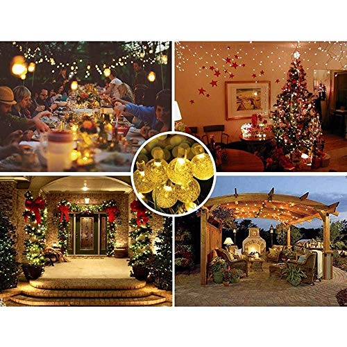 Cmyk® - Guirnalda de luz solar con 30 luces LED con cubiertas de bolas de cristal, iluminación ambiental, ideal para uso en exteriores, patio, camino, jardín, uso interior en fiesta, dormitorio decoración (blanco cálido)