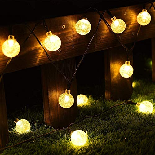 Cmyk® - Guirnalda de luz solar con 30 luces LED con cubiertas de bolas de cristal, iluminación ambiental, ideal para uso en exteriores, patio, camino, jardín, uso interior en fiesta, dormitorio decoración (blanco cálido)