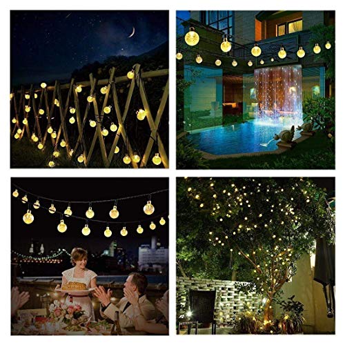 Cmyk® - Guirnalda de luz solar con 30 luces LED con cubiertas de bolas de cristal, iluminación ambiental, ideal para uso en exteriores, patio, camino, jardín, uso interior en fiesta, dormitorio decoración (blanco cálido)